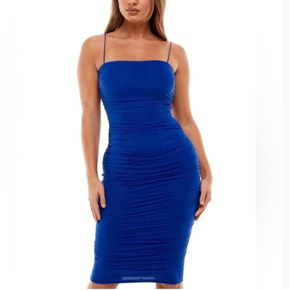 B Darlin Royal Blue sleeveless knee Dress bodycon spaghetti straps - Picture 1 of 11
